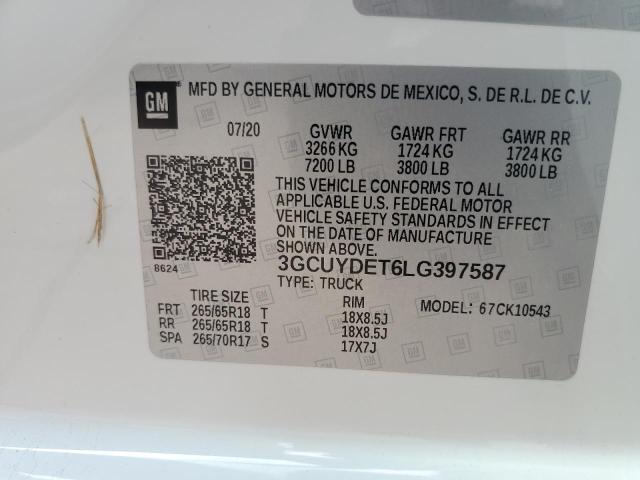 2020 CHEVROLET SILVERADO 3GCUYDET6LG397587