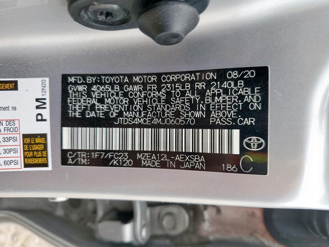 2021 TOYOTA COROLLA SE JTDS4MCE4MJ060570