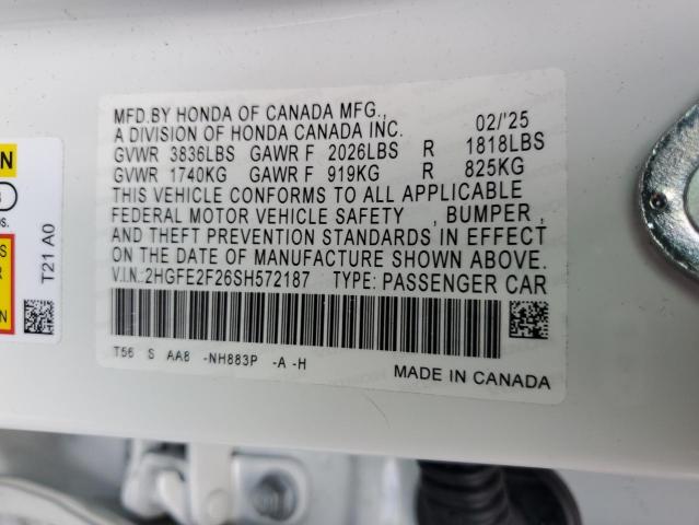 2025 HONDA CIVIC LX 2HGFE2F26SH572187