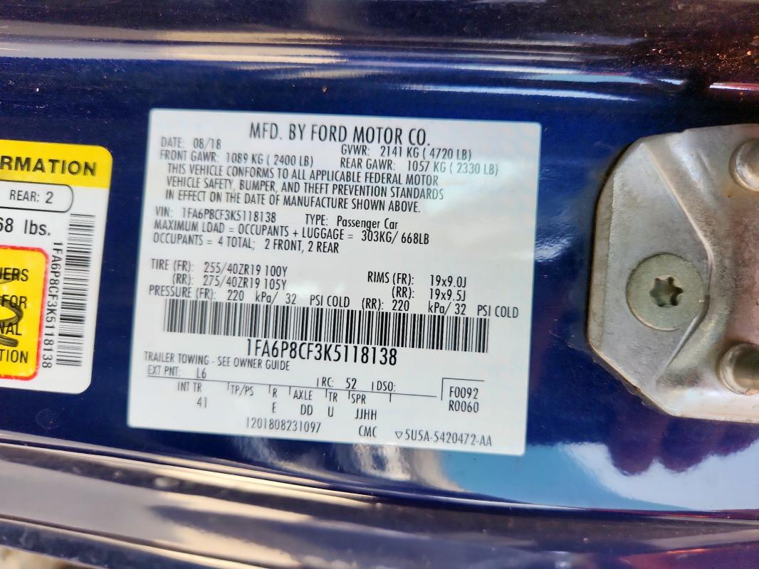 2019 FORD MUSTANG GT 1FA6P8CF3K5118138