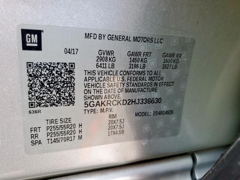 2017 BUICK ENCLAVE 5GAKRCKD2HJ336630
