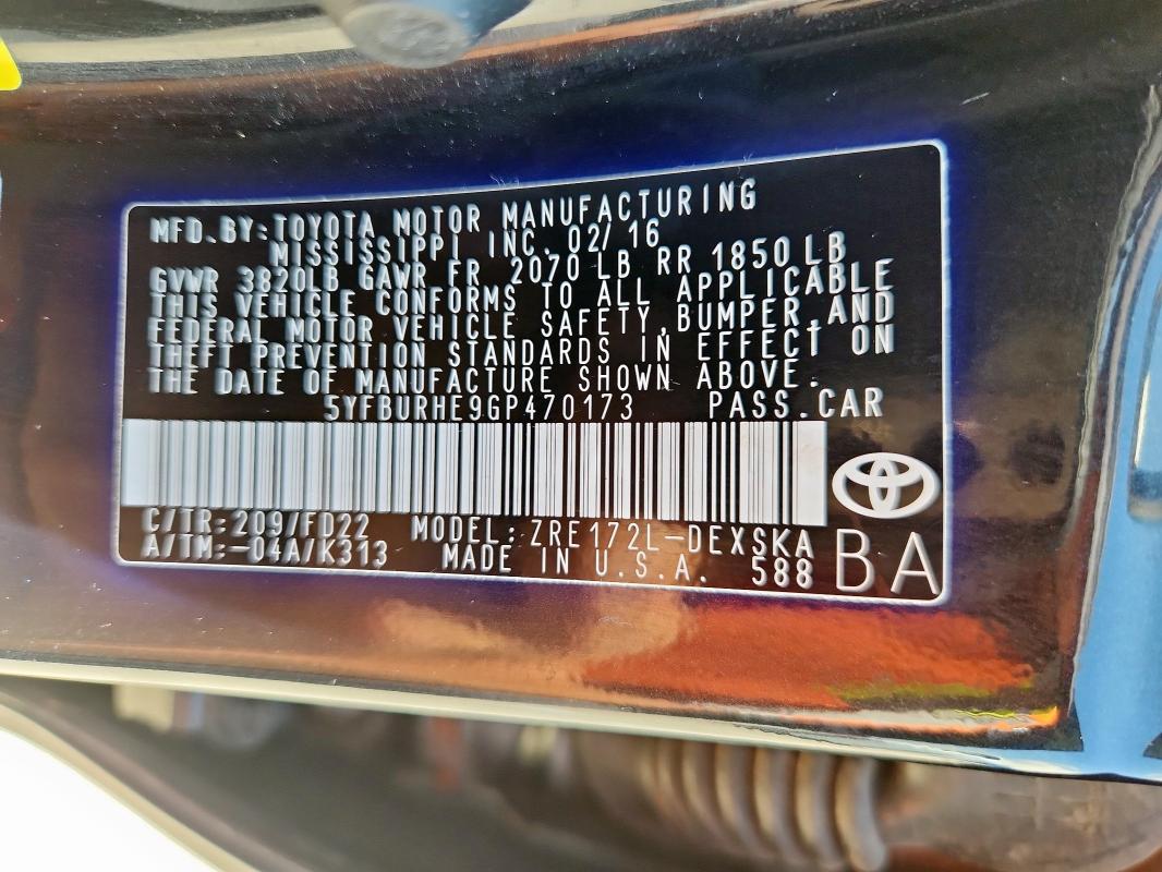 2016 TOYOTA COROLLA L - 5YFBURHE9GP470173