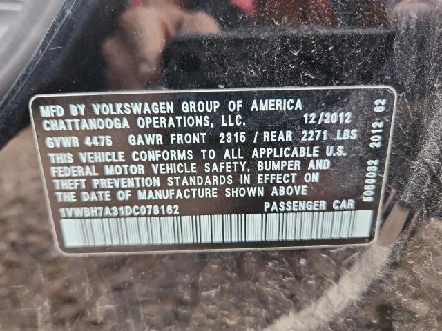 2013 VOLKSWAGEN PASSAT SE - 1VWBH7A31DC078162