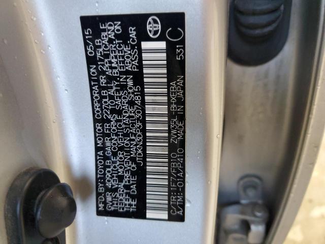 2015 TOYOTA PRIUS PLUG JTDKN3DP3F3074815