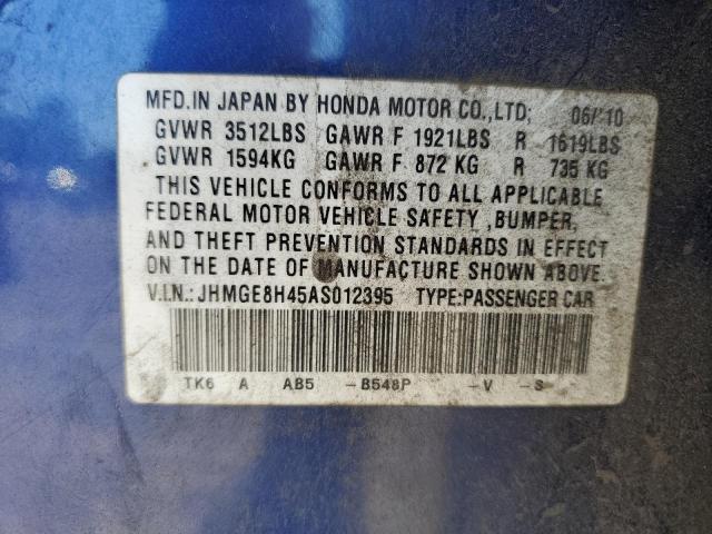 2010 HONDA FIT SPORT - JHMGE8H45AS012395
