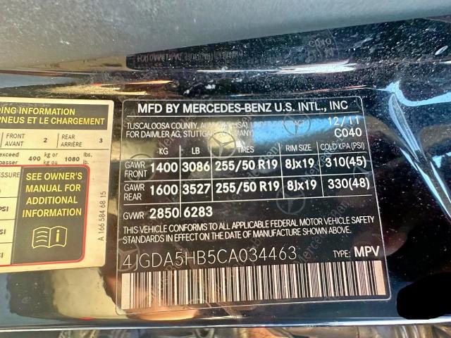 2012 MERCEDES-BENZ ML 350 4MA - 4JGDA5HB5CA034463
