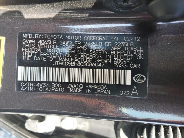 2012 LEXUS CT 200 - JTHKD5BH8C2086047