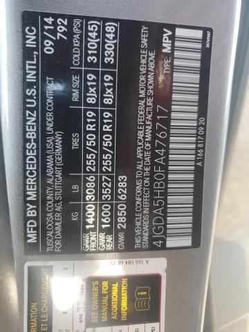 2015 MERCEDES-BENZ ML 350 4MA 4JGDA5HB0FA476717