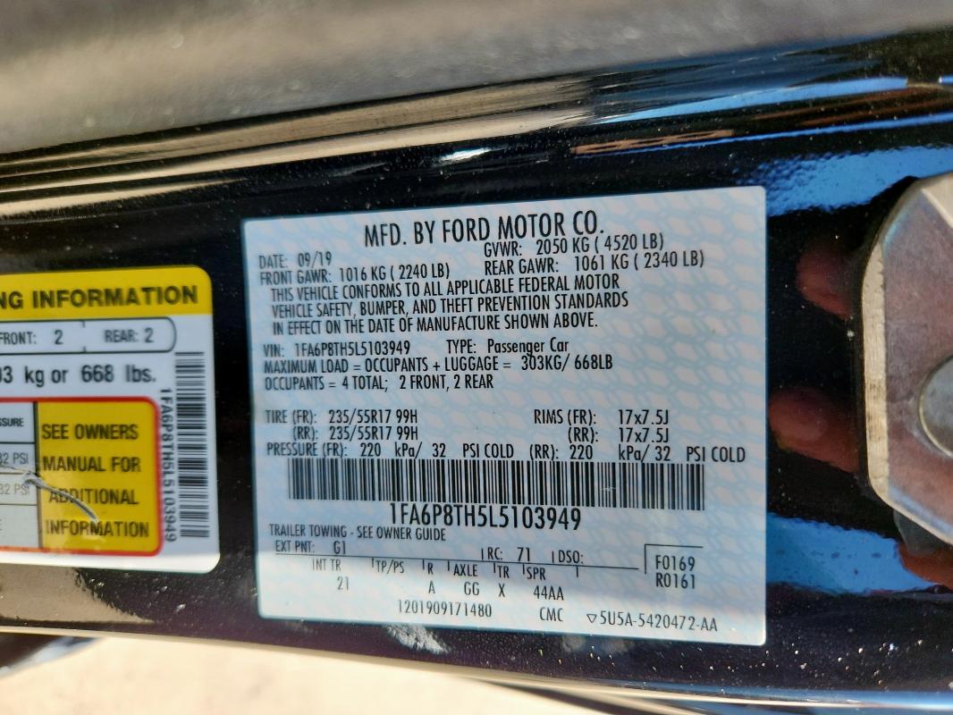 2020 FORD MUSTANG 1FA6P8TH5L5103949