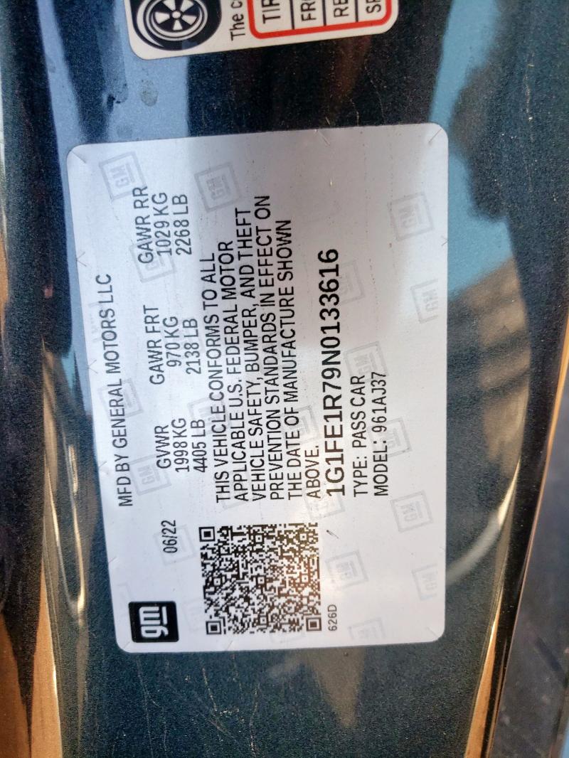2022 CHEVROLET CAMARO LT1 1G1FE1R79N0133616