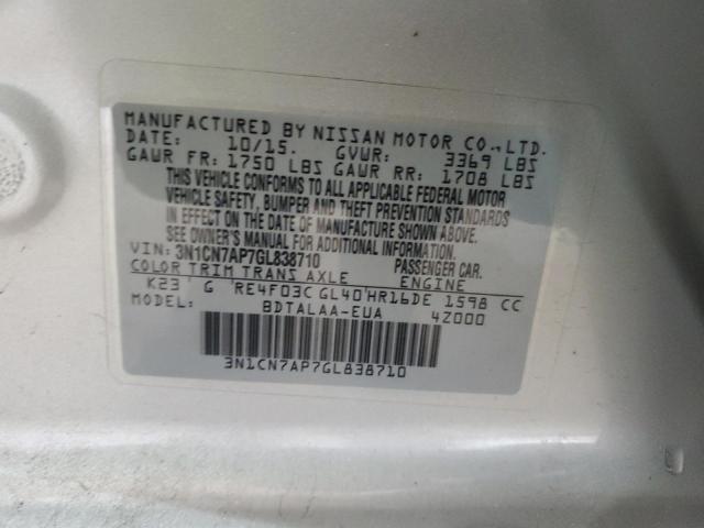2016 NISSAN VERSA S - 3N1CN7AP7GL838710