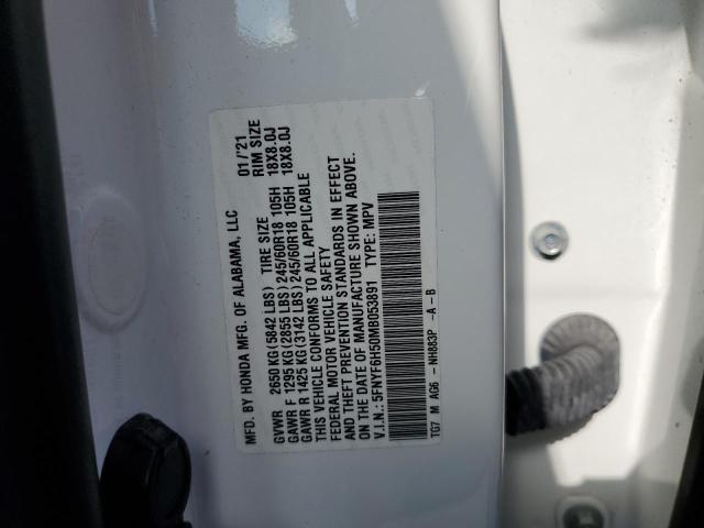 2021 HONDA PILOT EXL 5FNYF6H50MB053891