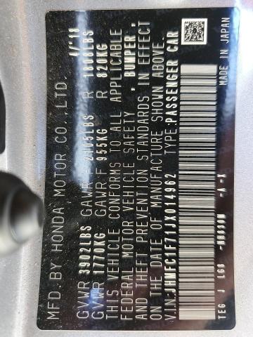 2018 HONDA CIVIC EXL JHMFC1F71JX014962