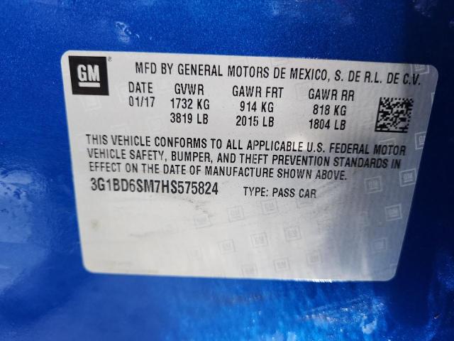 2017 CHEVROLET CRUZE LT - 3G1BD6SM7HS575824