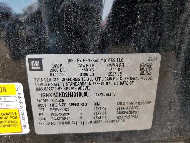 2017 CHEVROLET TRAVERSE L - 1GNKRGKD2HJ310008