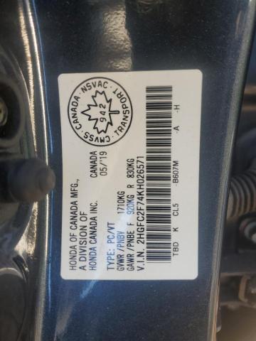 2019 HONDA CIVIC EX 2HGFC2F74KH026571