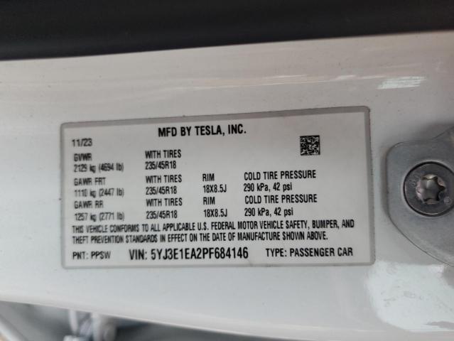 2023 TESLA MODEL 3 5YJ3E1EA2PF684146