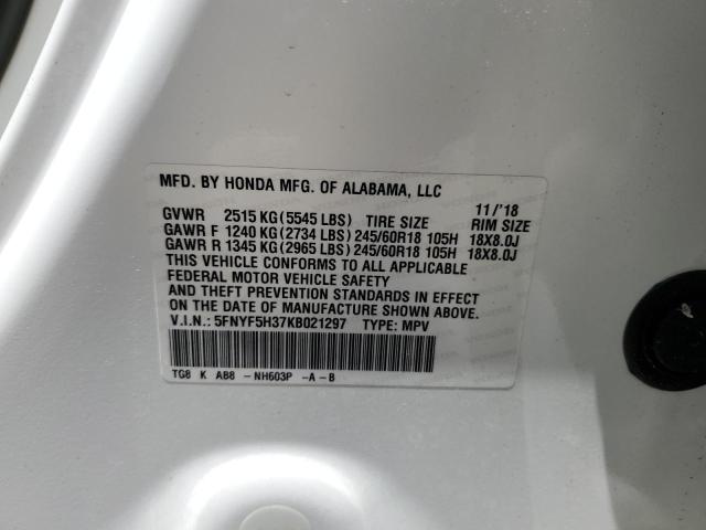 2019 HONDA PILOT EX 5FNYF5H37KB021297