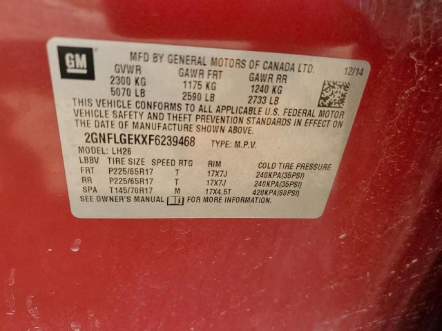 2015 CHEVROLET EQUINOX LT 2GNFLGEKXF6239468
