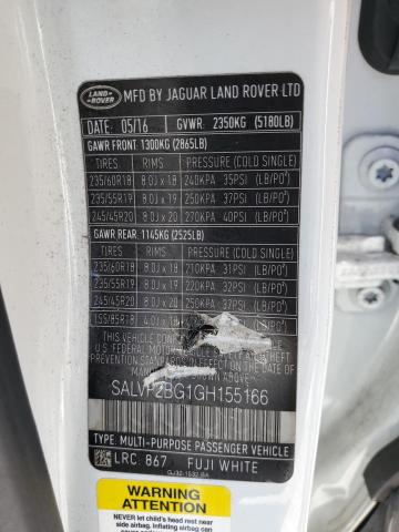 2016 LAND ROVER RANGE ROVE SALVP2BG1GH155166