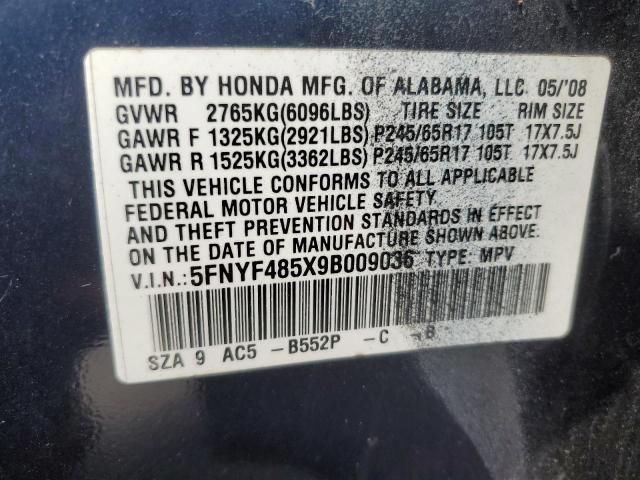 2009 HONDA PILOT EXL #3305304385