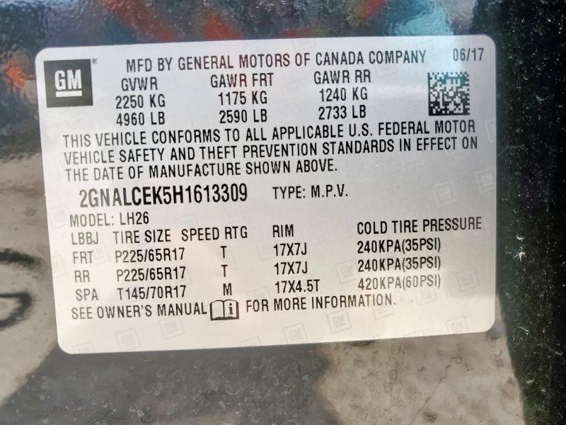 2017 CHEVROLET EQUINOX LT - 2GNALCEK5H1613309