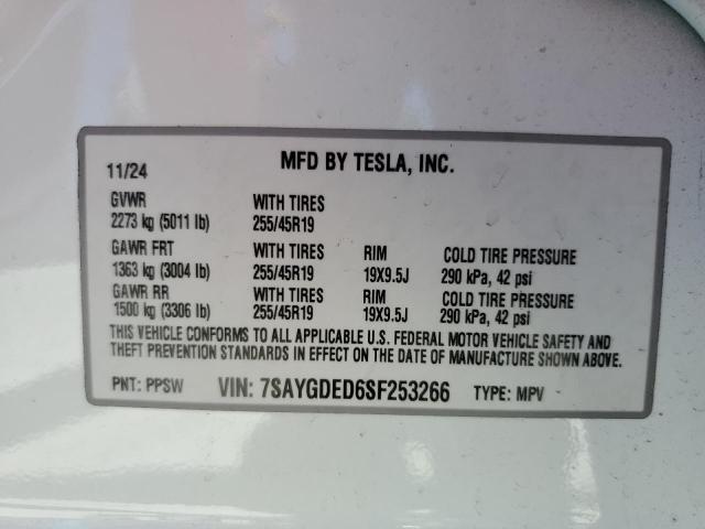 2025 TESLA MODEL Y 7SAYGDED6SF253266