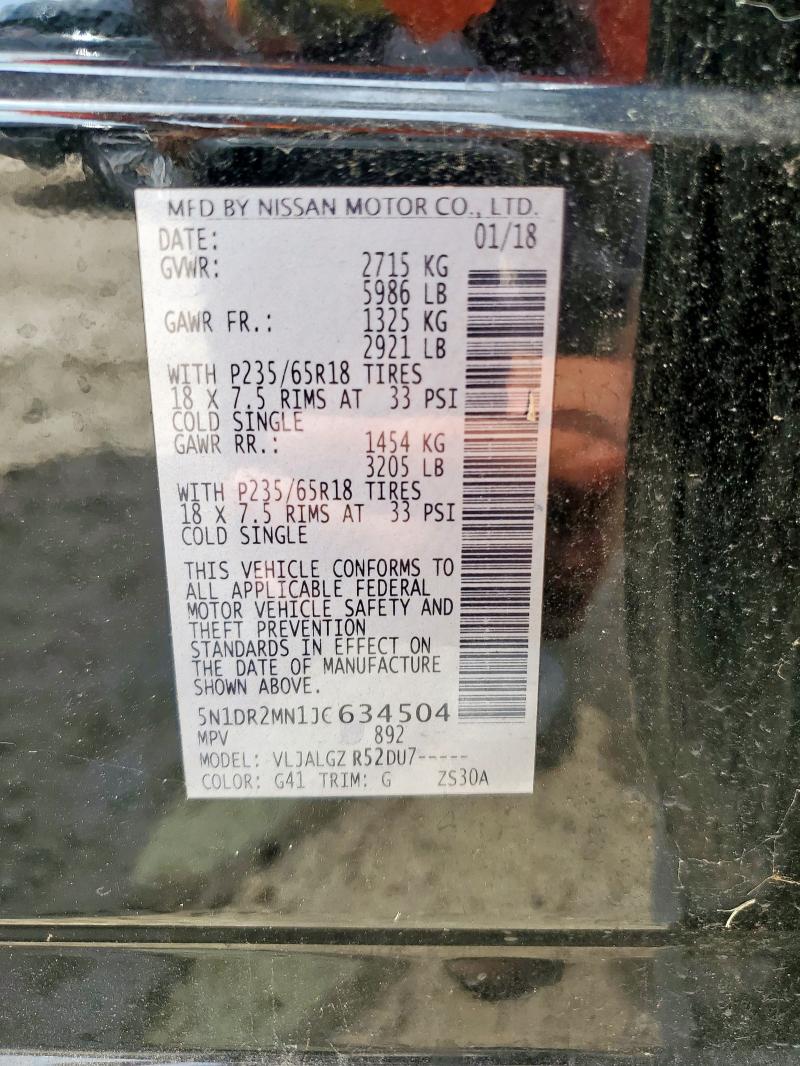 2018 NISSAN PATHFINDER 5N1DR2MN1JC634504