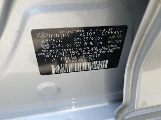 2018 HYUNDAI ELANTRA SEL KMHD84LF2JU503018