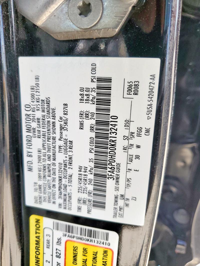 2019 FORD FUSION SE - 3FA6P0HD0KR132410