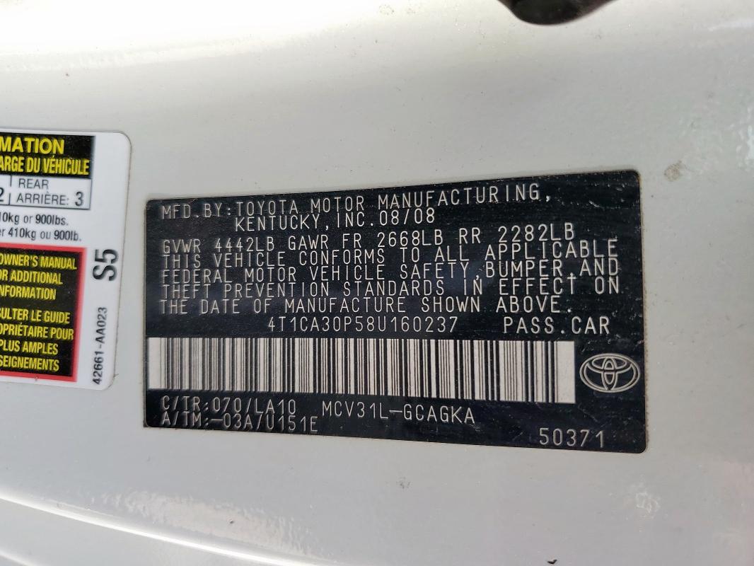 2008 TOYOTA CAMRY SOLA #3301618635