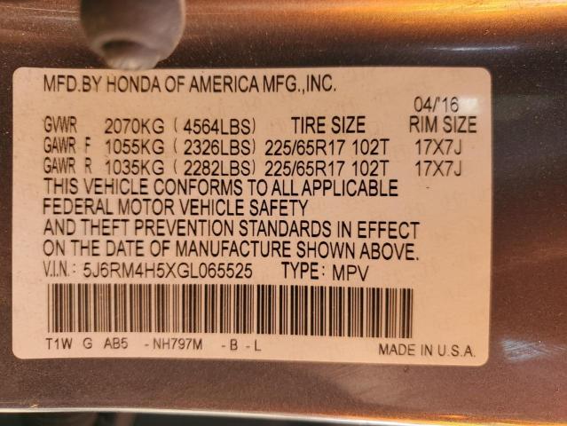2016 HONDA CR-V EX 5J6RM4H5XGL065525