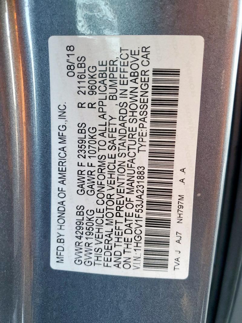 2018 HONDA ACCORD EXL - 1HGCV1F53JA231883