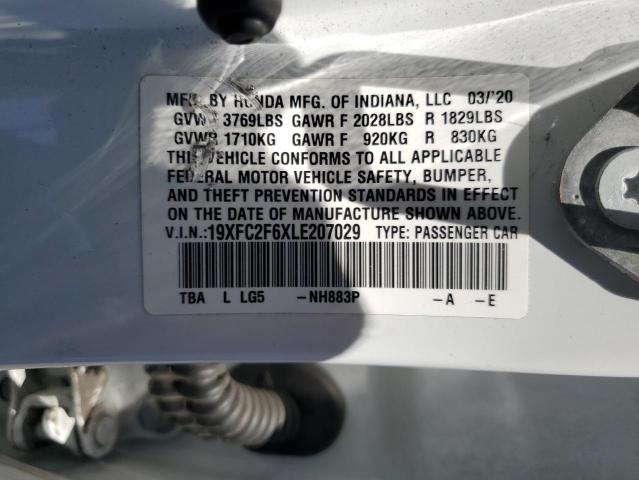 2020 HONDA CIVIC LX 19XFC2F6XLE207029