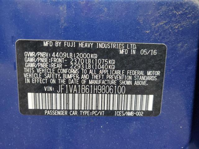 2017 SUBARU WRX JF1VA1B61H9806100