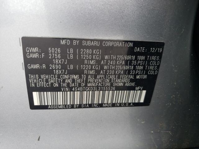 2020 SUBARU OUTBACK ON 4S4BTGKD3L3155536