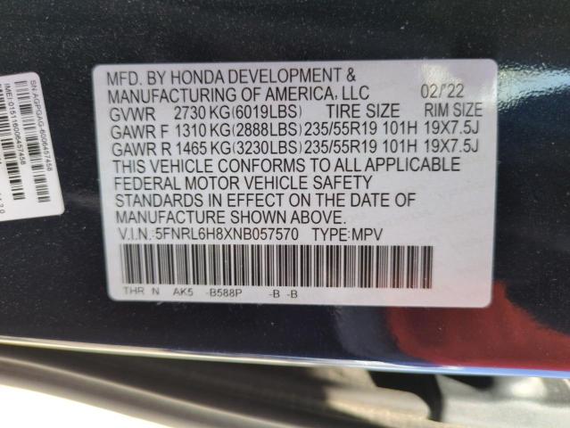 2022 HONDA ODYSSEY TO 5FNRL6H8XNB057570