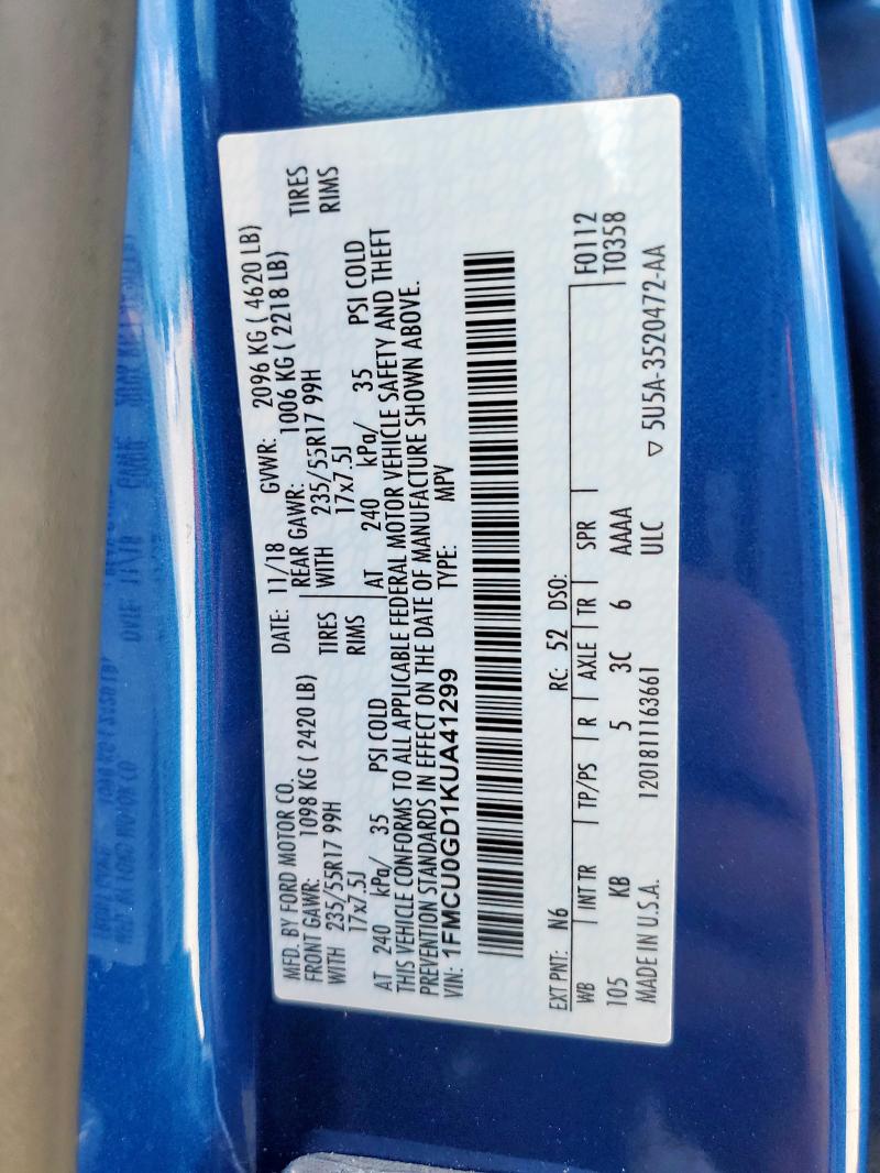 2019 FORD ESCAPE SE - 1FMCU0GD1KUA41299