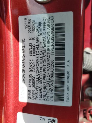 2019 HONDA ACCORD HYB 1HGCV3F56KA002580