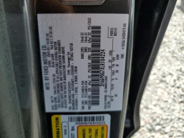 2020 FORD FUSION S 3FA6P0G7XLR104224