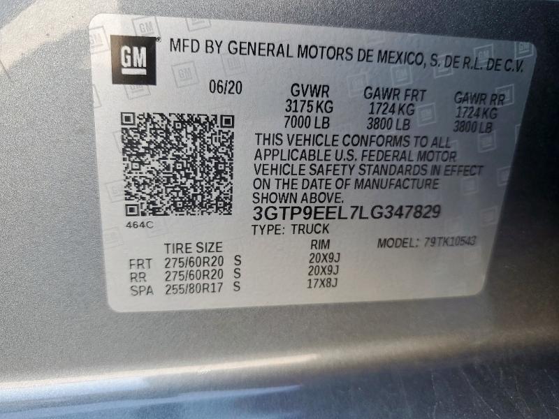 2020 GMC SIERRA K15 3GTP9EEL7LG347829