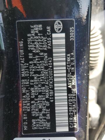 2012 TOYOTA CAMRY BASE - 4T1BF1FK3CU074043