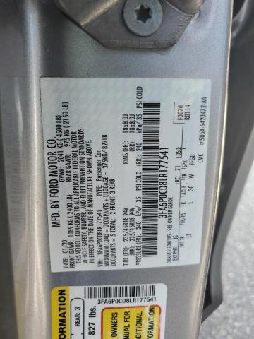 2020 FORD FUSION SEL 3FA6P0CD8LR177541