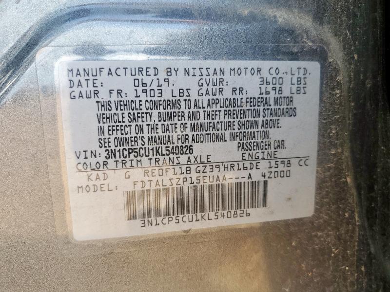 2019 NISSAN KICKS S - 3N1CP5CU1KL540826