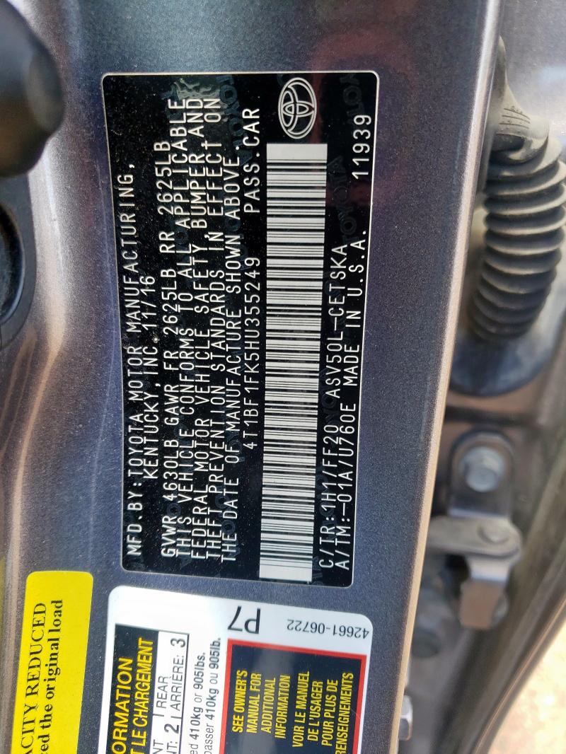 2017 TOYOTA CAMRY LE - 4T1BF1FK5HU355249