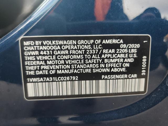 2020 VOLKSWAGEN PASSAT SE 1VWSA7A31LC026792