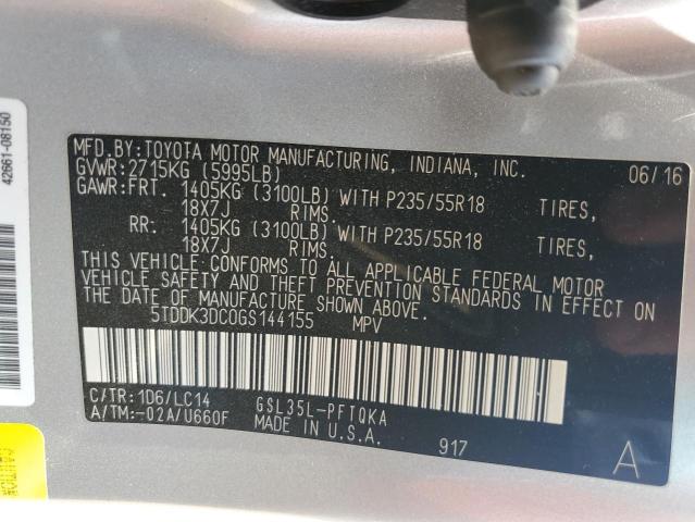 2016 TOYOTA SIENNA XLE - 5TDDK3DC0GS144155