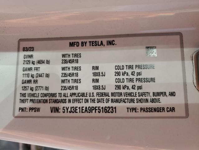 2023 TESLA MODEL 3 5YJ3E1EA9PF516231