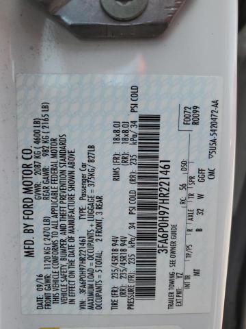 2017 FORD FUSION SE 3FA6P0H97HR221461