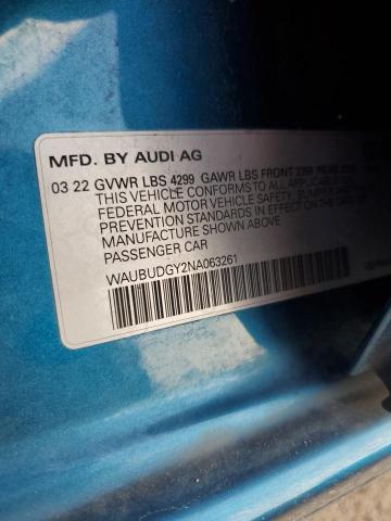 2022 AUDI A3 PREMIUM WAUBUDGY2NA063261
